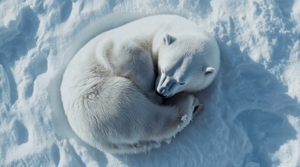 Sleeping Polar Bear on Snowy Landscape