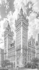 Obraz premium A striking view of ornate historical buildings against a cloudy sky.