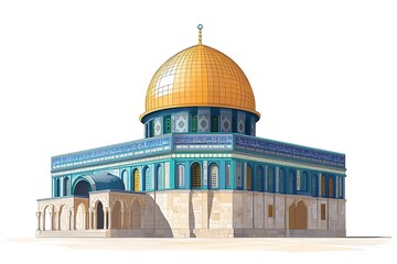 Obraz premium dome of the rock mosque vector illustration for israa and Miraj or Al-Isra wal Mi'raj, the Night Journey of Ascension of Prophet Muhammad to heaven. 