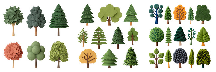 A Vibrant Collection of Stylized Trees and Foliage in Various Shapes and Textures for Creative Projects