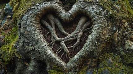 Abstract Tree Roots Forming Heart Shape in Nature