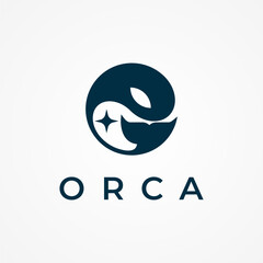 Orca Logo Design, minimalist orca with star inside, flat design logo template element, vector illustration
