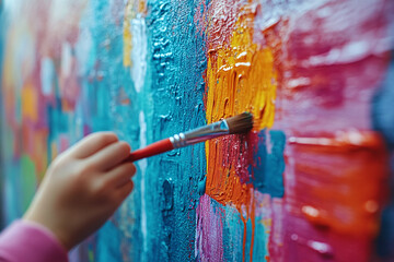 children painting a mural with messages of peace and love.