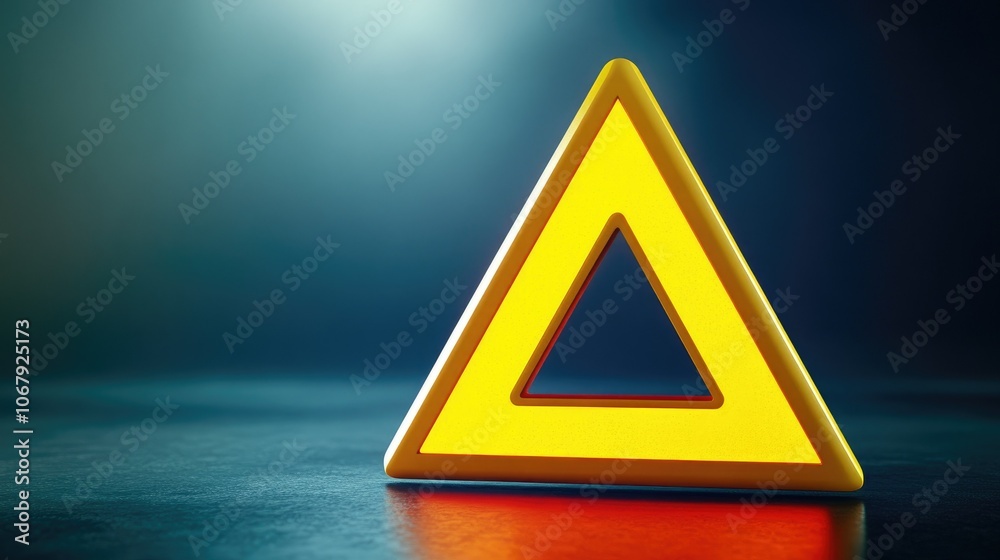 Poster a vibrant 3d yellow triangle attention sign icon, designed to capture attention with a clear hazard 