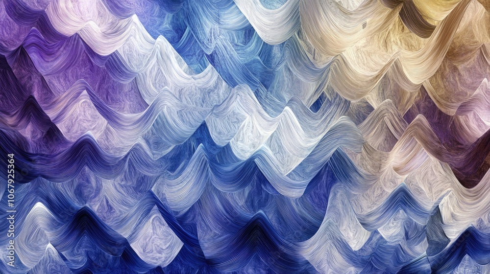 Aufkleber A vibrant fractal pattern with zigzagging lines in hues of blue, violet, beige, and white, creating a sense of fluid chaos and movement across the canvas