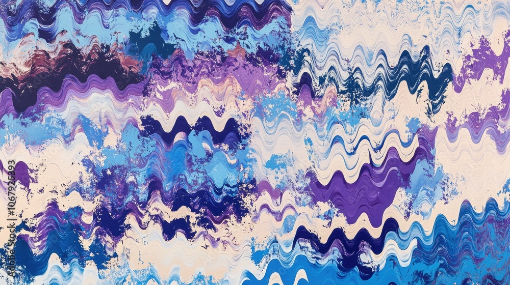 Aufkleber A vibrant fractal pattern with zigzagging lines in hues of blue, violet, beige, and white, creating a sense of fluid chaos and movement across the canvas