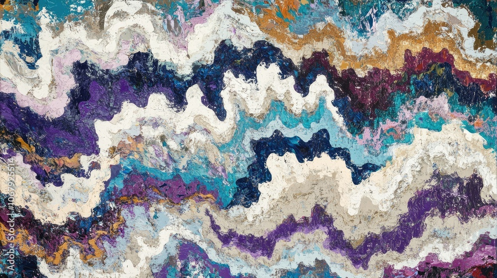 Aufkleber A vibrant fractal pattern with zigzagging lines in hues of blue, violet, beige, and white, creating a sense of fluid chaos and movement across the canvas