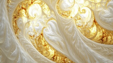 An elegant fractal background featuring golden marble textures, blending warm yellow hues with bright white in flowing, organic patterns