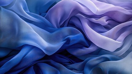 Obraz premium Layers of flowing fabric in a dynamic swirl of deep blues and purples create a mesmerizing 3D abstract image, conveying fluidity and gentle, tactile texture