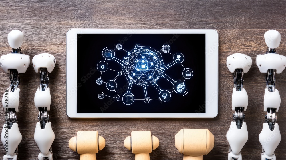 Poster technology and automation concept with robotic elements
