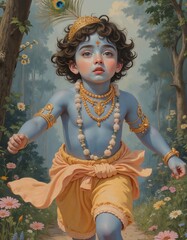 Shree Krishna for Janmashtami, Makhan Chor, digital painting