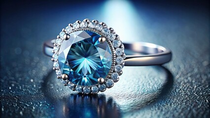 Fototapeta premium A stunning blue diamond ring glistening under the light , jewelry, luxury, gemstone, expensive, sparkly, fashion