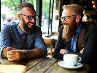 A sales representative negotiating terms with a client over coffee, offering a friendly smile and persuasive communication