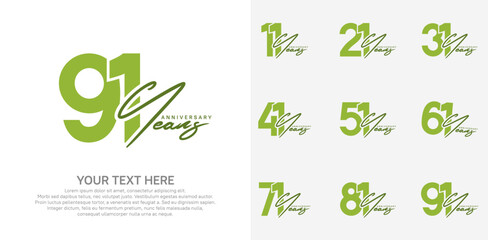 Anniversary logo set vector design, green color for celebration event