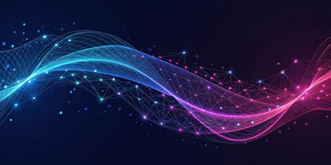 Fototapeta premium Abstract digital wave with glowing lines and nodes, creating a vibrant and dynamic network visualization.