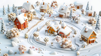 Countryside winter isometric Cartoon 3D