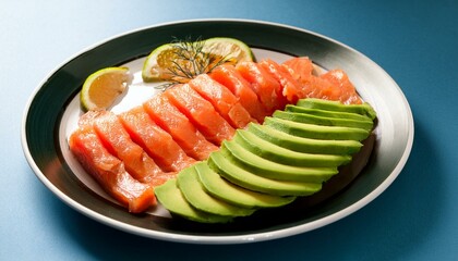 A plate of avocado and salmon slices
