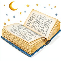 Obraz premium Open Book of Poetry with Floating Verses and Stars