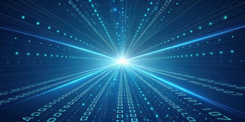 A digital tunnel of binary code with a bright light at the end, symbolizing the vast and unexplored potential of the digital realm.