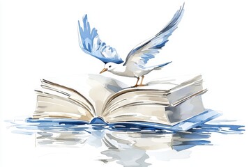 Open Book with Bird and Abstract Swirls