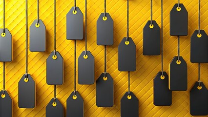 Vibrant Black Friday themed background with yellow and black tags for ads, Black Friday, sale, discount, promotion