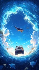 Fototapeta premium Ocean rally scene with imaginative vibe, rally , ocean , imagination, ,