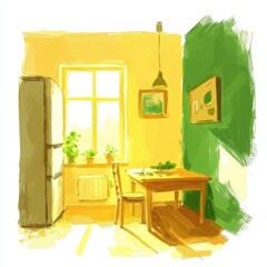 Fototapeta premium Cozy Open Plan Dining Room with Colorful Accents