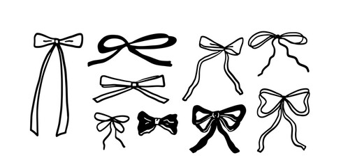 Fototapeta premium Ribbon and Bow Set Illustration | Cute Minimalist Doodle Vector for Gift and Decoration Designs