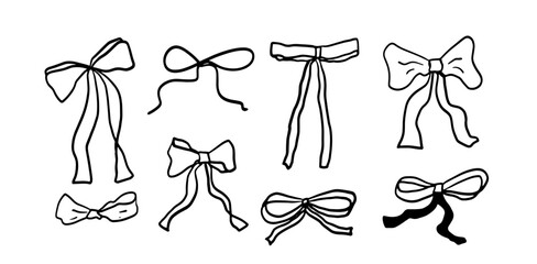 Ribbon and Bow Set Illustration | Cute Minimalist Doodle Vector for Gift and Decoration Designs