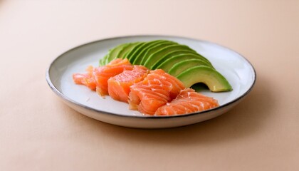 A plate of avocado and salmon slices
