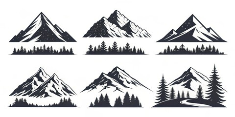 Silhouettes of Mountains and Forest Landscapes, Graphic Designs for Nature Lovers, Outdoor Recreation, Travel, and Adventure