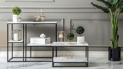 Perspective White Marble Shelf Table - a sleek and elegant visual. The white marble surface adds a touch of sophistication and style to the space.