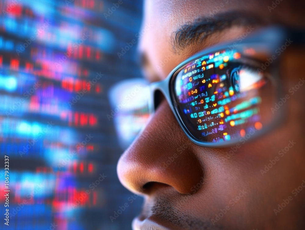Poster focused software engineer working on computer code