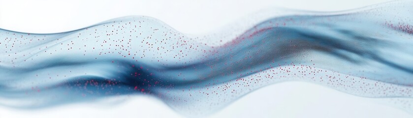 Abstract flowing lines in shades of blue with tiny red particles, modern data visualization, smooth and futuristic design, white background