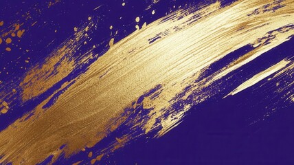 Bold brush strokes in metallic gold against a rich purple background, abstract and textured, splattered paint effects for a creative look