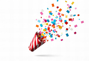 Confetti Popper Explosion on White Background