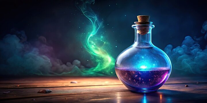 Mysterious potion bottle with glowing elixir perfect for Halloween themed designs, Halloween, potion, bottle, watercolor
