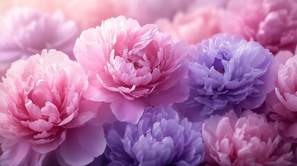 A beautiful pink and purple peonies pattern, designed as a floral backdrop for greeting cards, wedding posters, or Valentine’s Day banners with ample space for text