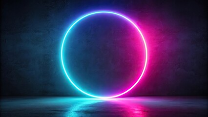 Neon circle glowing over empty concrete floor background, neon, circle, glowing, empty, concrete, floor, background