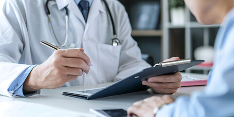Doctor Writing Notes During Patient Consultation, Medical Professional with Patient in Healthcare Setting