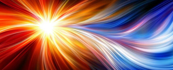 Obraz premium abstract motion with streaks of light radiating from central point, blending warm and cool colors in dynamic display. This artwork evokes energy and movement