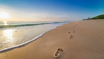 Obraz premium Footprints on the beach sand in the morning