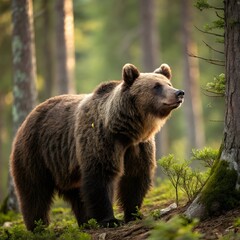 Fototapeta premium big adult brown bear in the forest