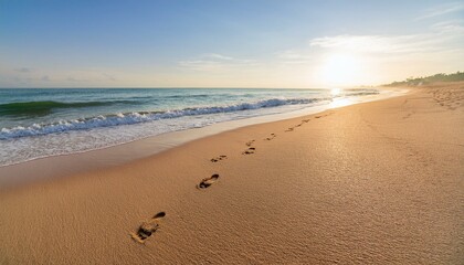 Footprints on the beach sand in the morning