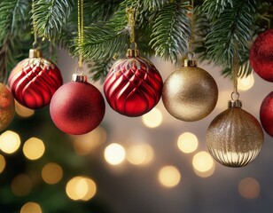 Festive Holiday Ornaments and Fir Tree