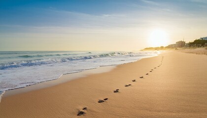 Footprints on the beach sand in the morning