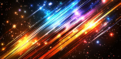 Obraz premium diagonal stripes of color create dynamic and energetic background, featuring bright hues of blue, orange, and purple against dark backdrop, evoking sense of movement and excitement