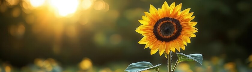 Fototapeta premium A vibrant sunflower stands tall against a glowing sunset, symbolizing beauty and resilience in nature.
