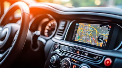 Fototapeta premium Car Navigation System with GPS Map Display in Dashboard