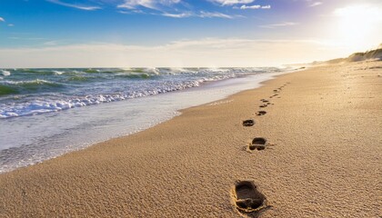 Footprints on the beach sand in the morning